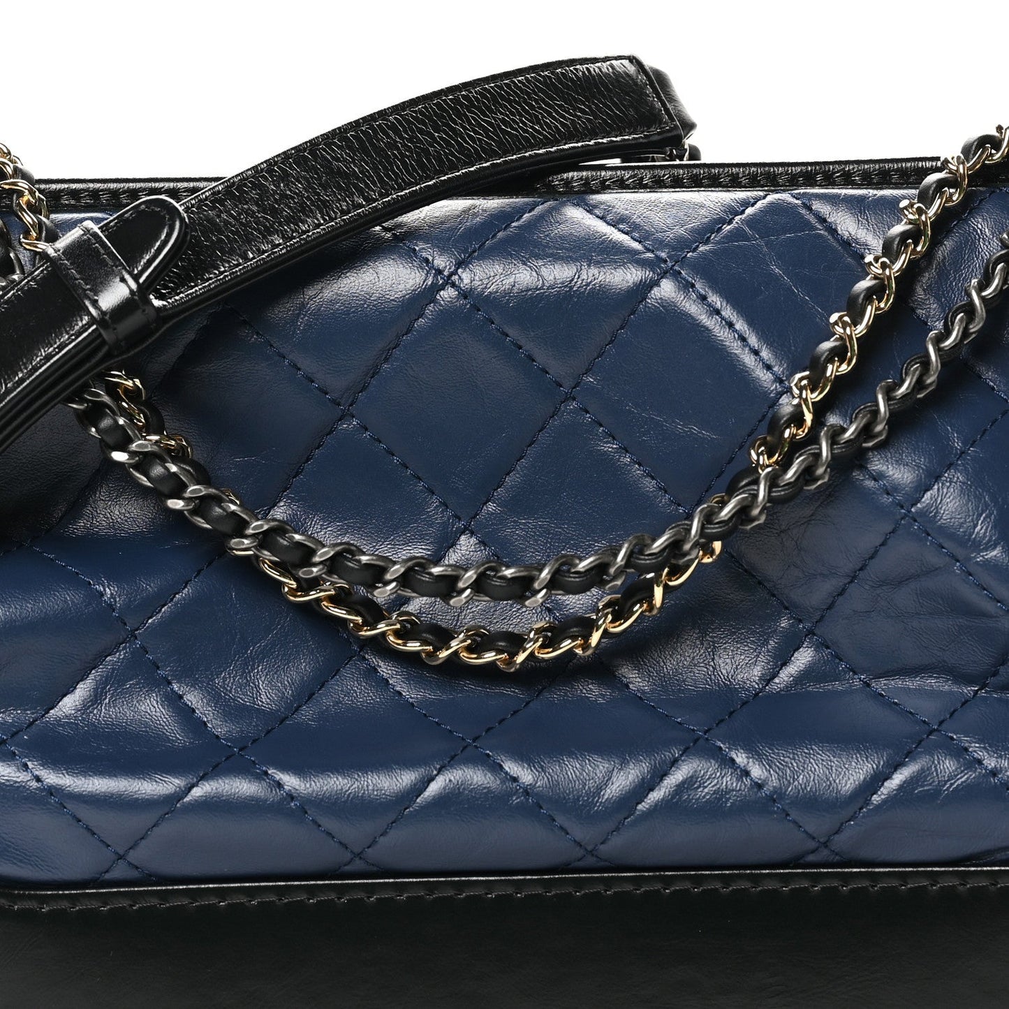 Aged Calfskin Quilted Medium Gabrielle Hobo Navy Black