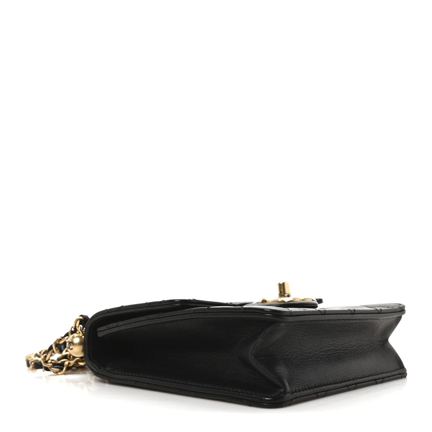 Lambskin Quilted Chic Pearls Flap Black