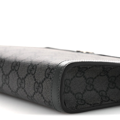 GG Supreme Monogram Textured Dollar Calfskin Web Small Ophidia Shoulder Bag Grey Black Graphite Grey