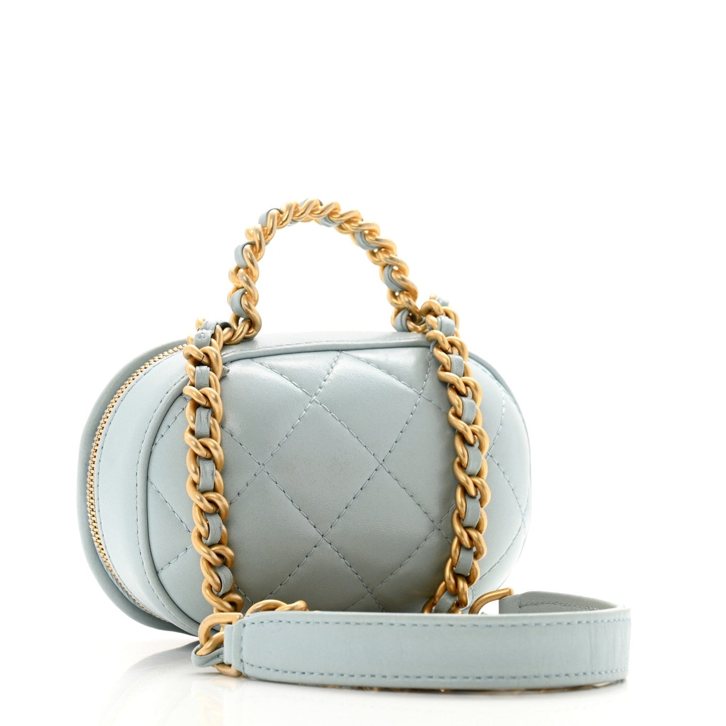 Lambskin Quilted CC Bubble Vanity Case With Chain Light Blue