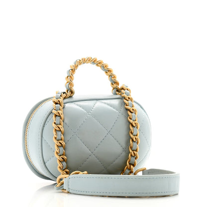Lambskin Quilted CC Bubble Vanity Case With Chain Light Blue