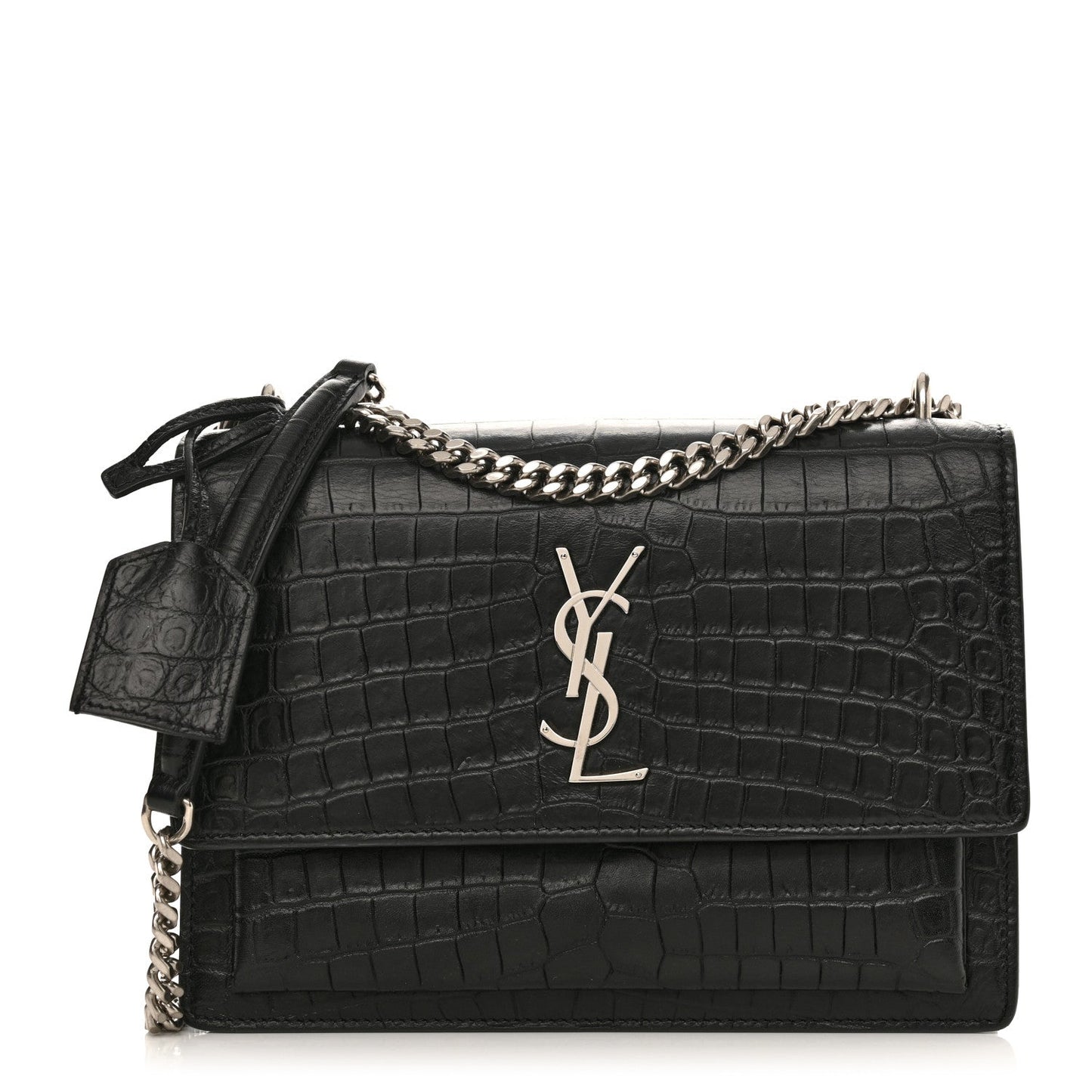 Calfskin Crocodile Embossed Medium Monogram Sunset Black