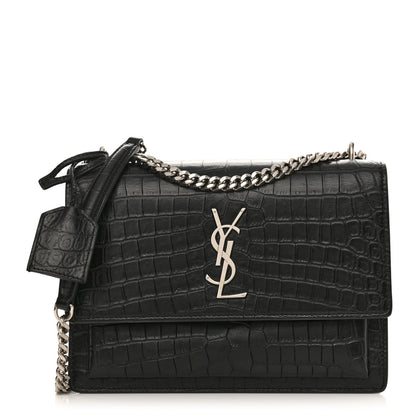 Calfskin Crocodile Embossed Medium Monogram Sunset Black