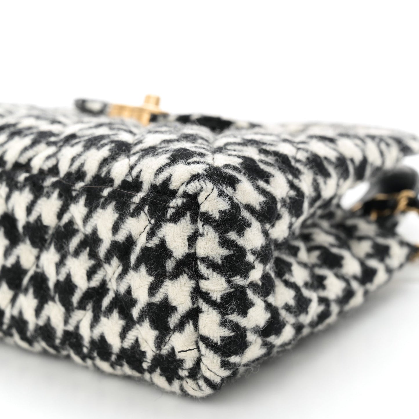 Tweed Houndstooth Quilted Nano Kelly Shopper Black White