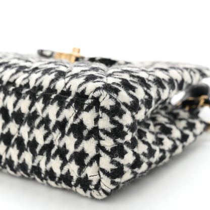 Tweed Houndstooth Quilted Nano Kelly Shopper Black White