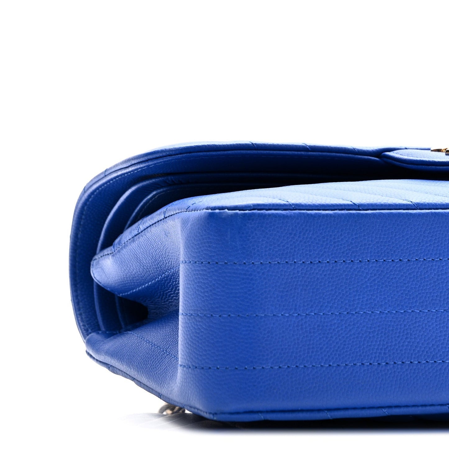 Caviar Chevron Quilted Small Double Flap Blue