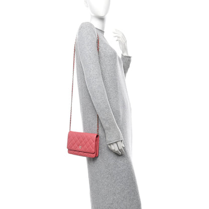 Caviar Quilted Wallet on Chain WOC Pink