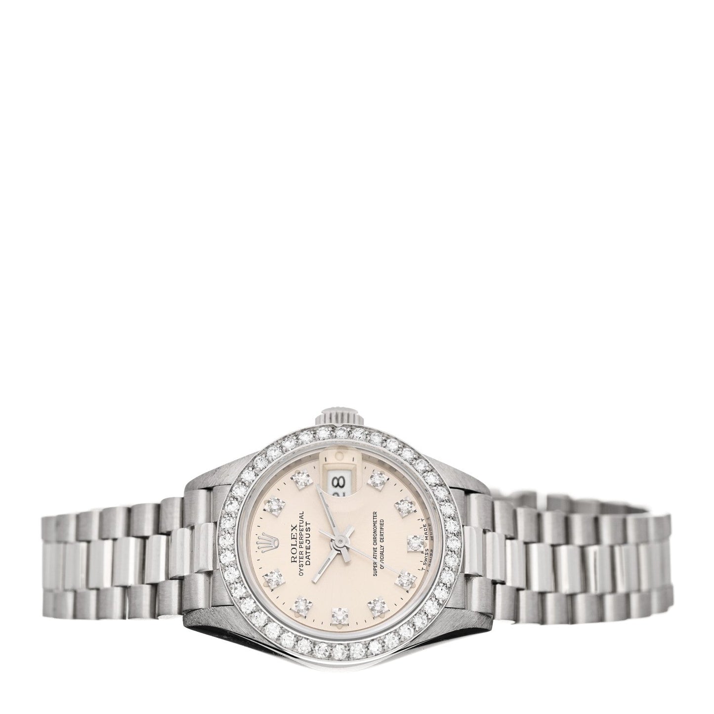 Platinum Diamond Bezel 26mm Datejust Watch Silver 69136