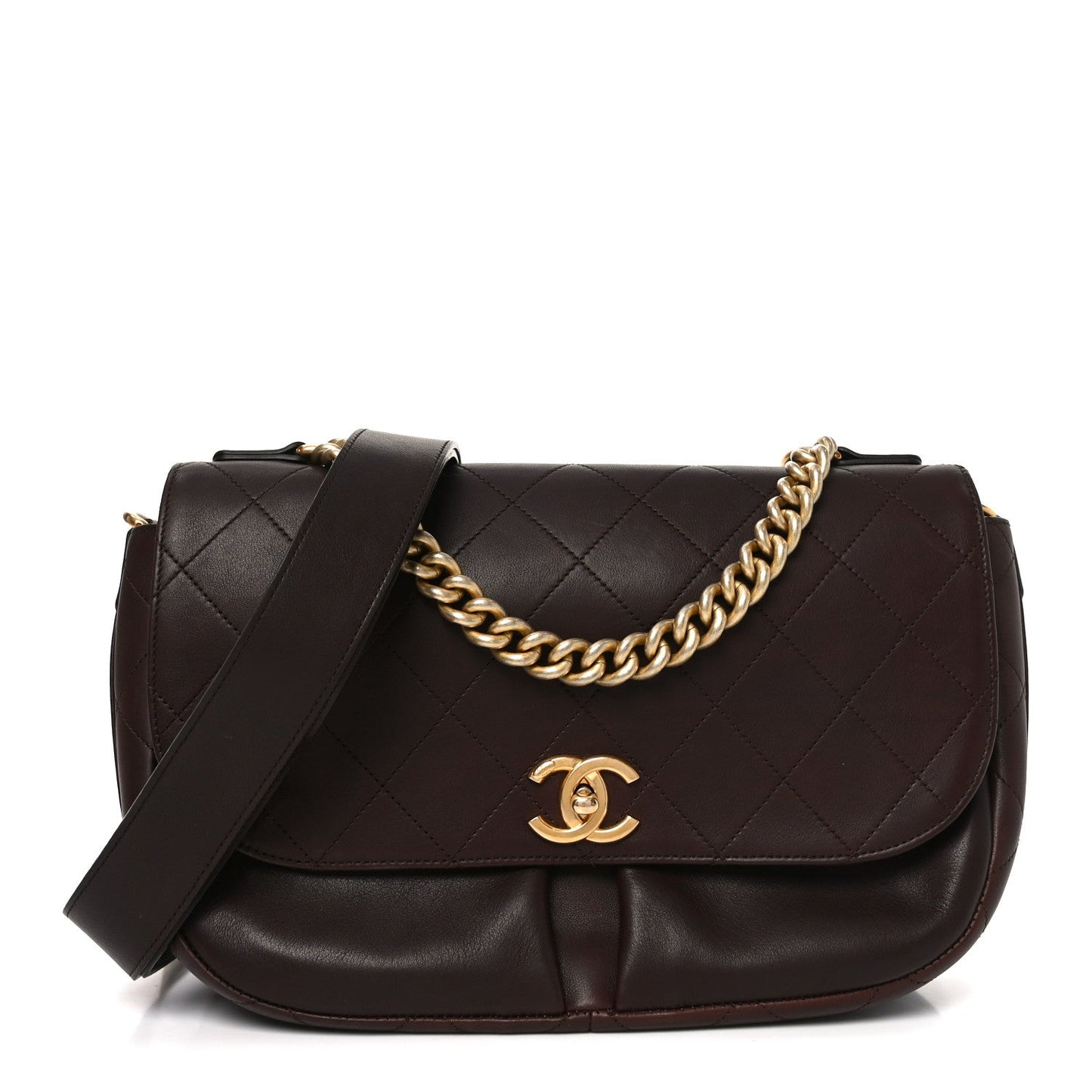 Calfskin Stitched Small Paris in Rome Messenger Brown