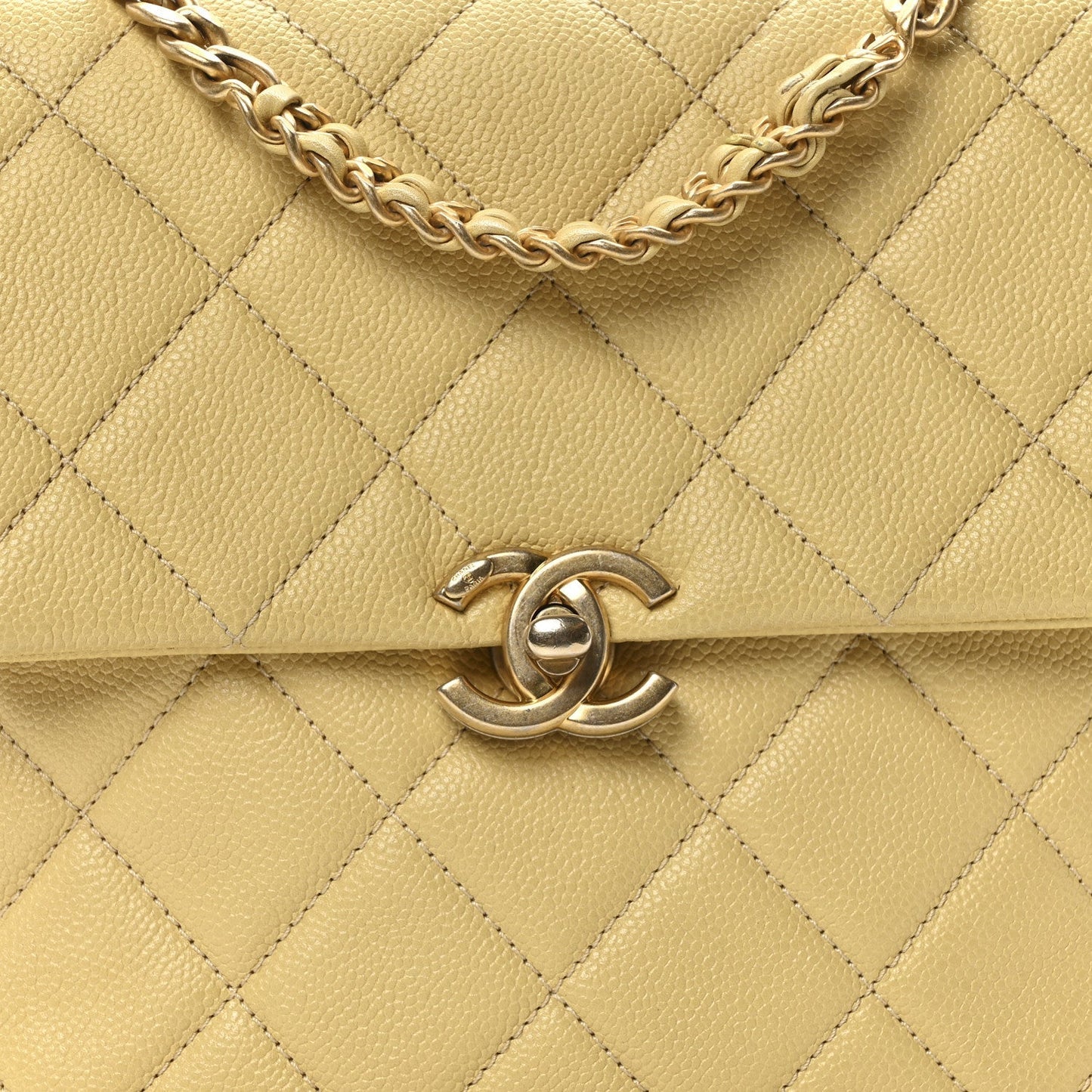 Shiny Caviar Quilted Chain Melody Backpack Yellow
