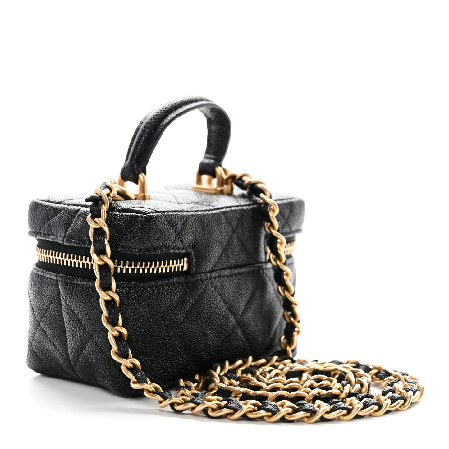 Caviar Quilted Mini Top Handle Vanity With Chain Black