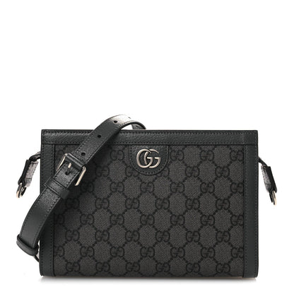 GG Supreme Monogram Textured Dollar Calfskin Web Small Ophidia Shoulder Bag Grey Black Graphite Grey
