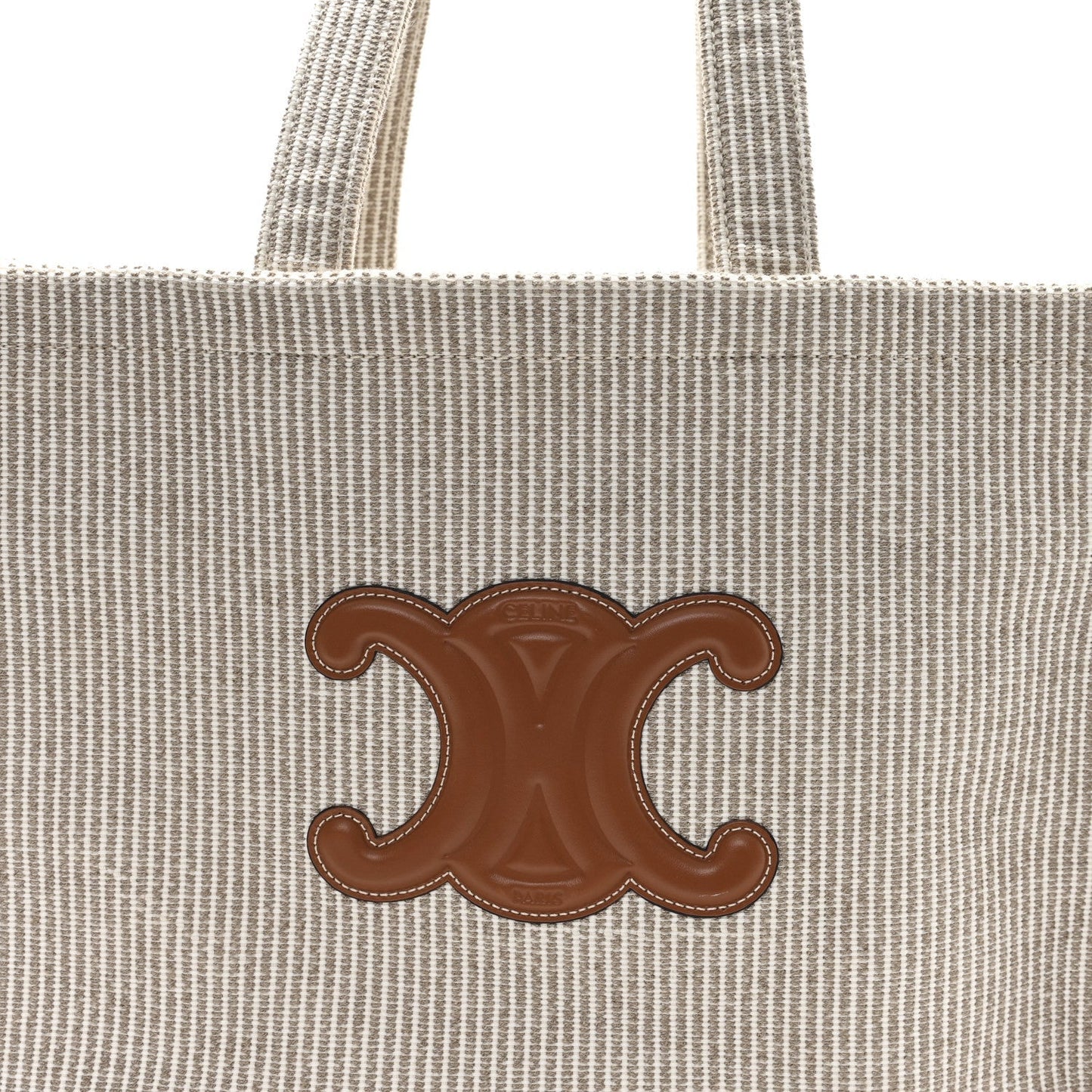 Canvas Calfskin Striped Triomphe Large Cabas Beige