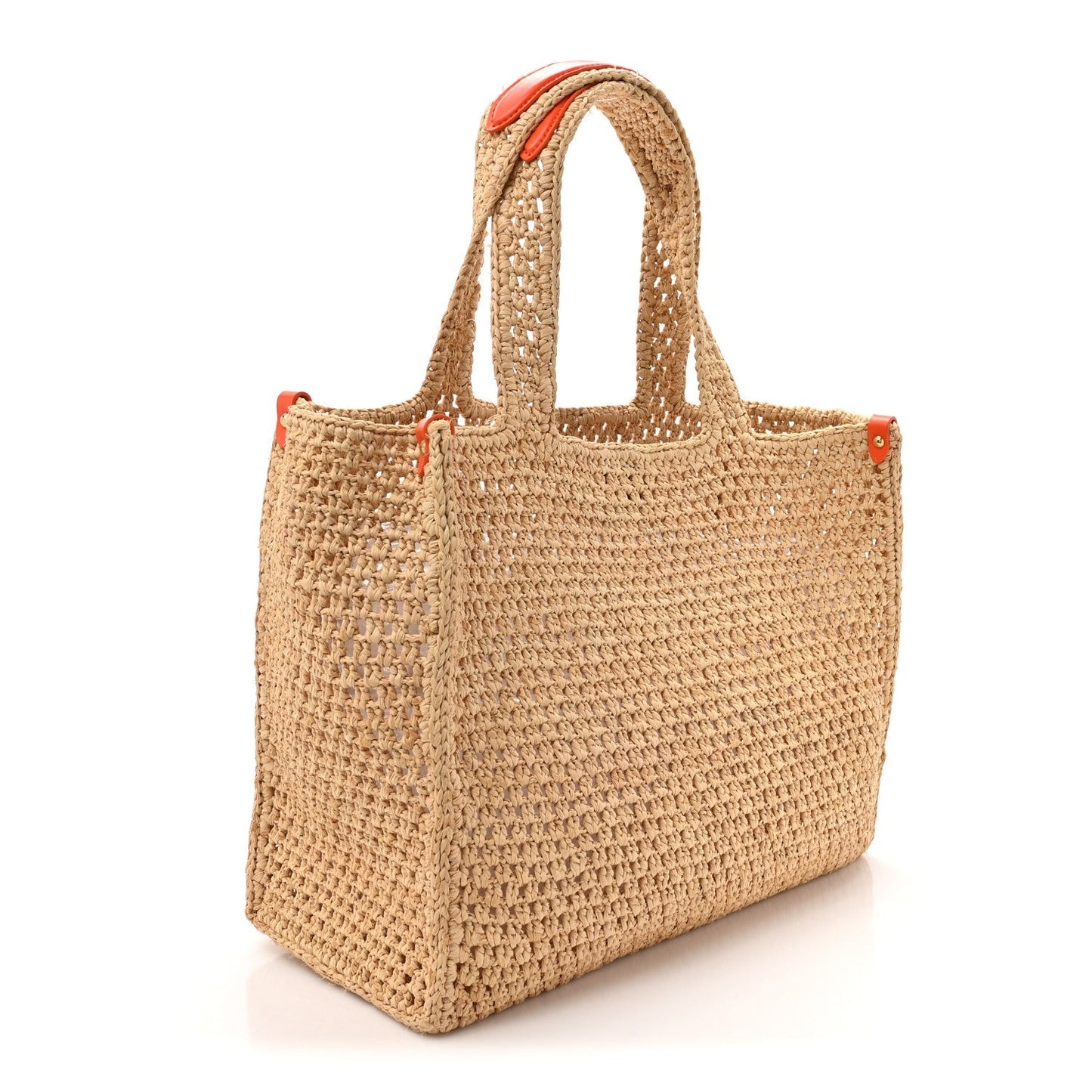 Raffia Calfskin Saint Tropez OnTheGo MM Natural Orange
