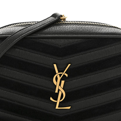 Calfskin Suede Matelasse Monogram Mini Lou Camera Bag Black