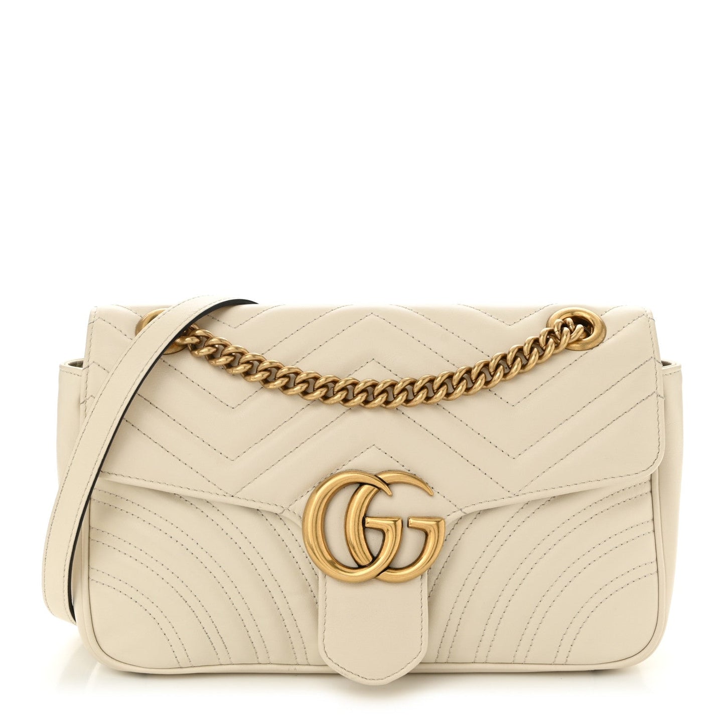 Calfskin Matelasse Small GG Marmont Shoulder Bag White