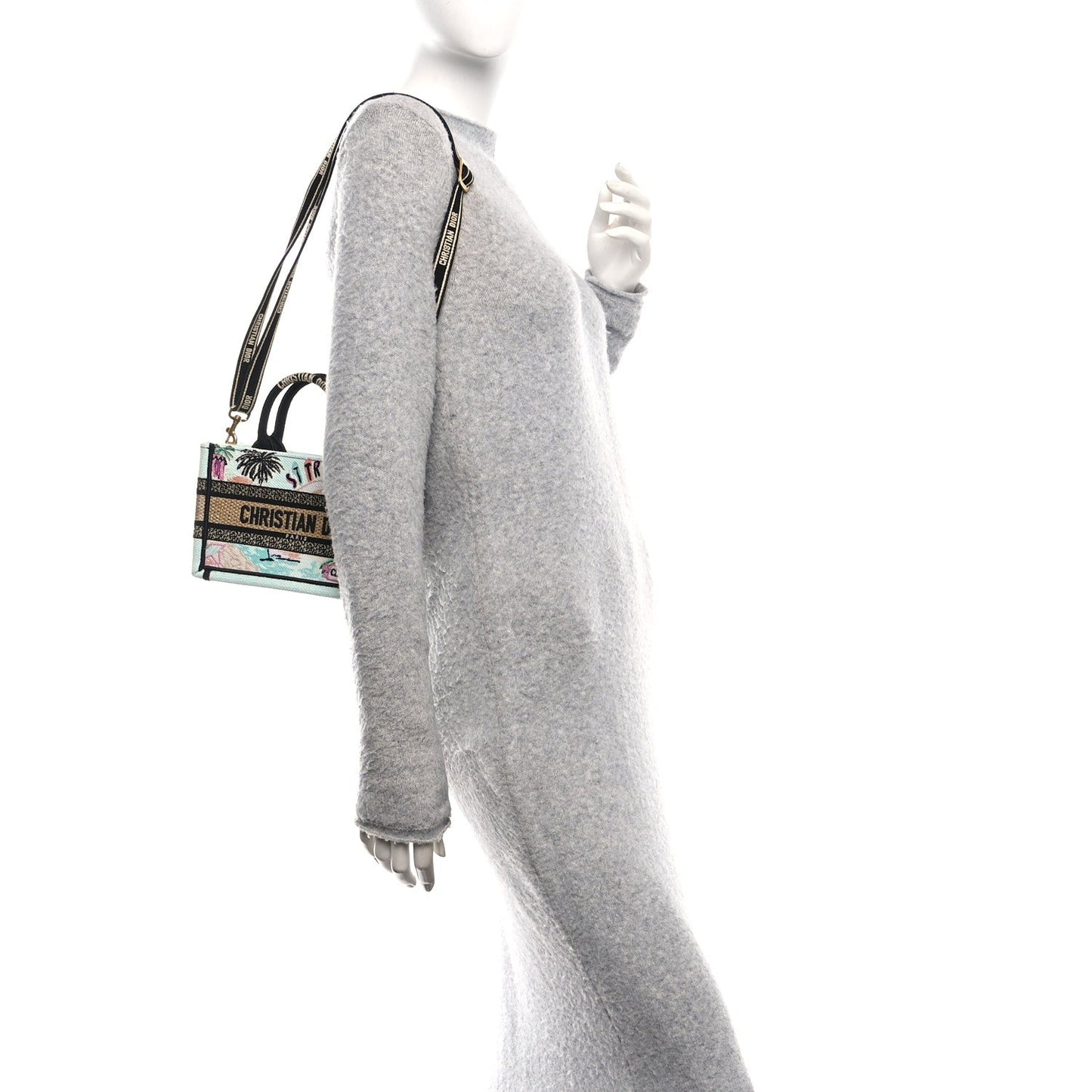Canvas Embroidered Souvenir Saint Tropez Mini Book Tote With Strap Natural Multicolor