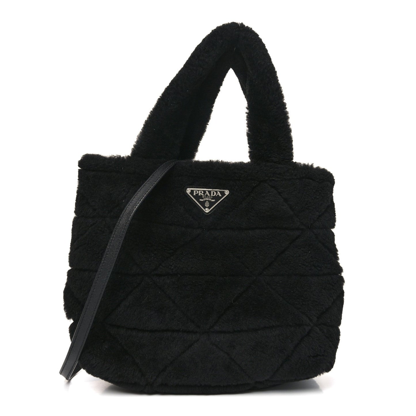 Shearling Nappa Triangle Quilted Patchwork System Tote Black