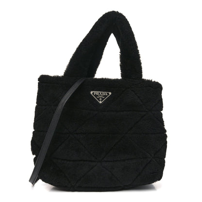 Shearling Nappa Triangle Quilted Patchwork System Tote Black