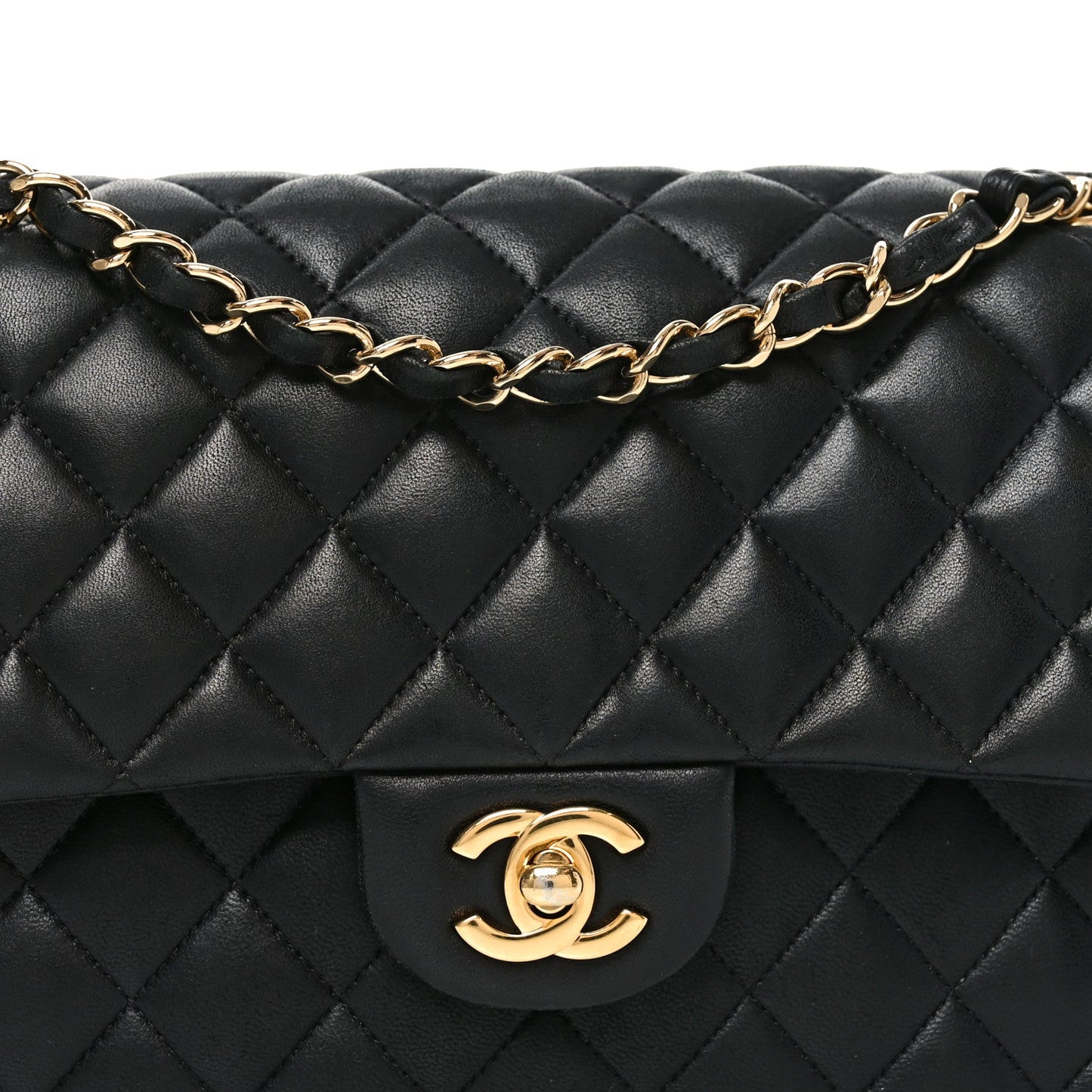Lambskin Quilted Medium Double Flap Black