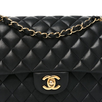 Lambskin Quilted Medium Double Flap Black