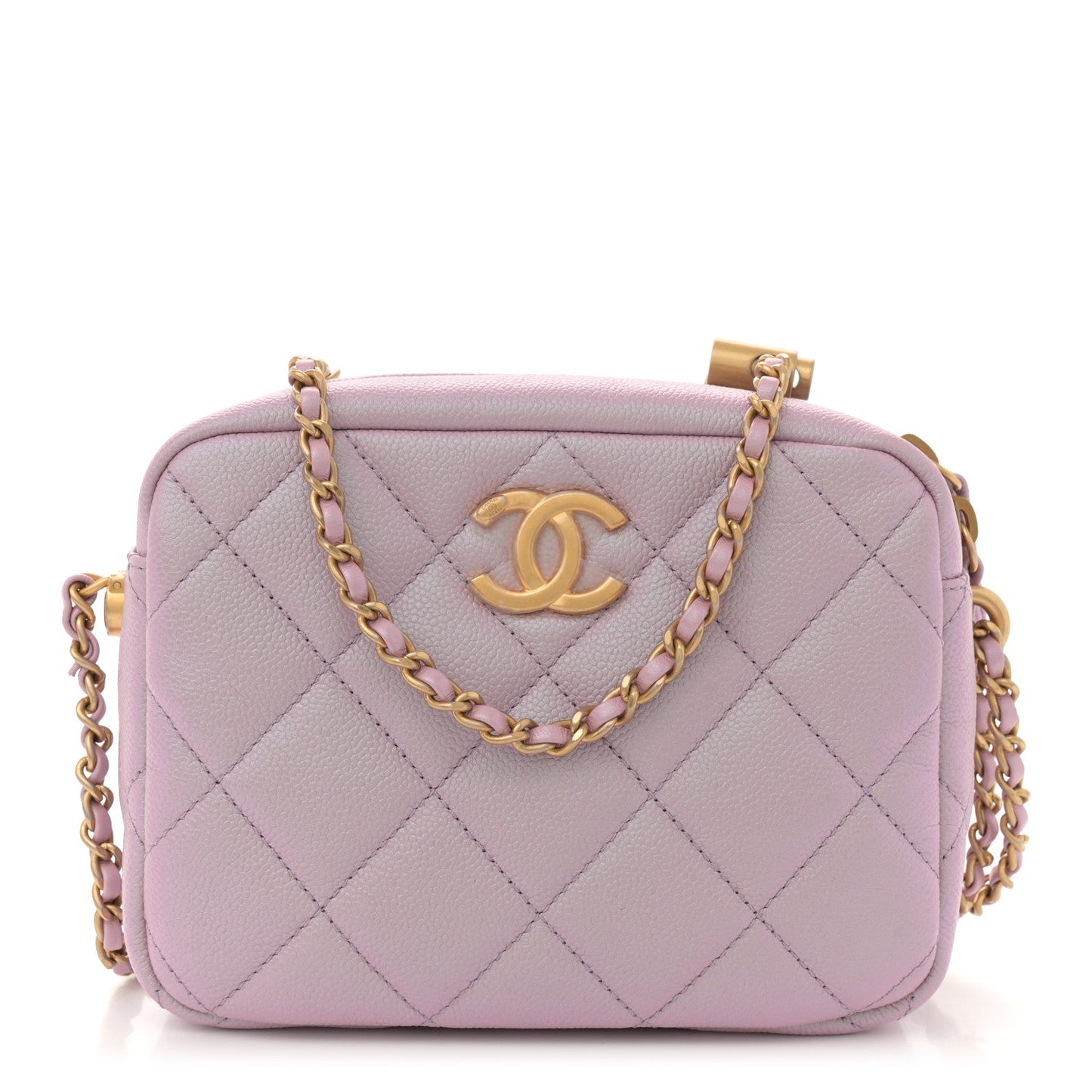 Iridescent Caviar Quilted Mini My Perfect Camera Case Pink
