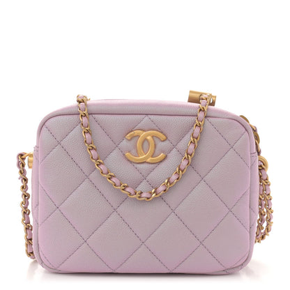 Iridescent Caviar Quilted Mini My Perfect Camera Case Pink