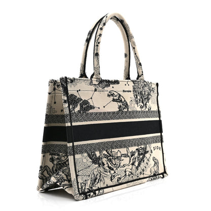 Canvas Zodiac Toile De Jouy Embroidered Medium Book Tote Latte