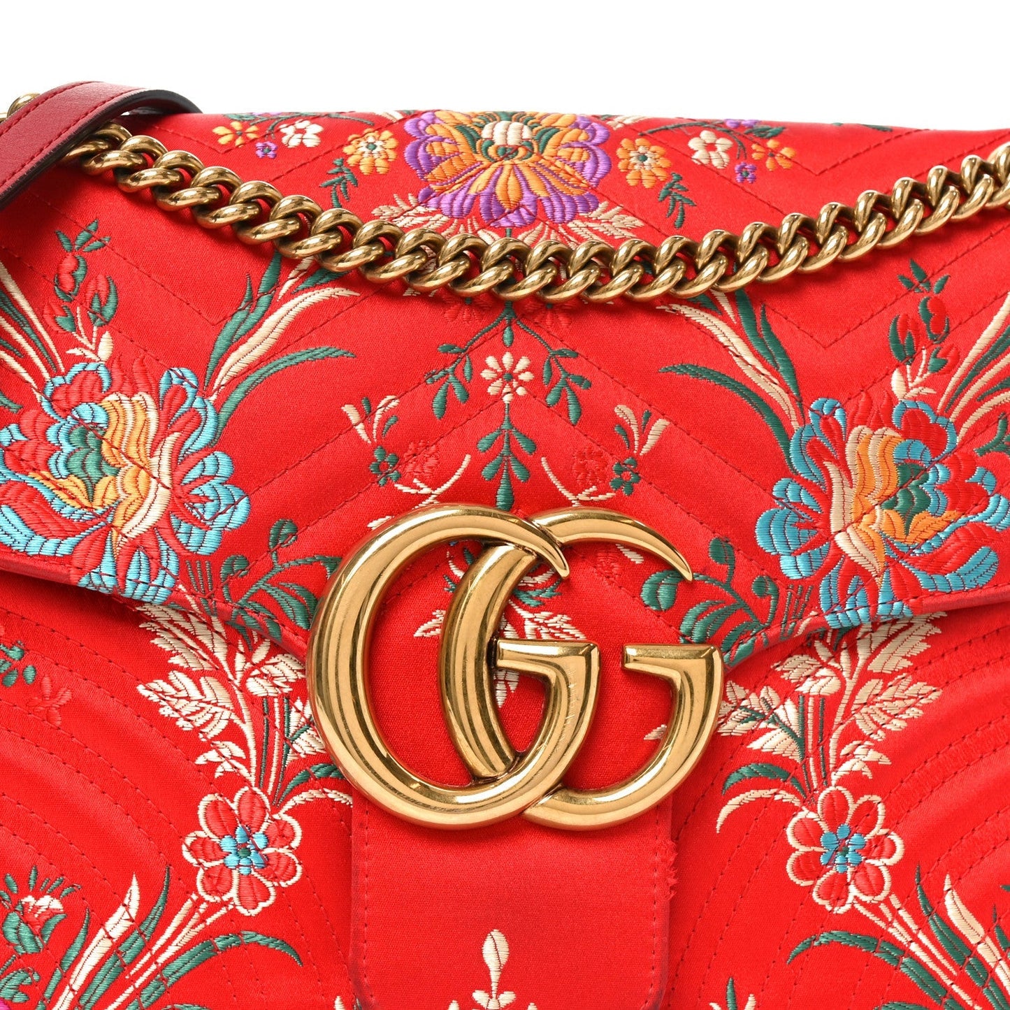 Jacquard Matelasse Floral Medium GG Marmont Shoulder Bag Red