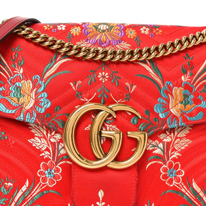 Jacquard Matelasse Floral Medium GG Marmont Shoulder Bag Red