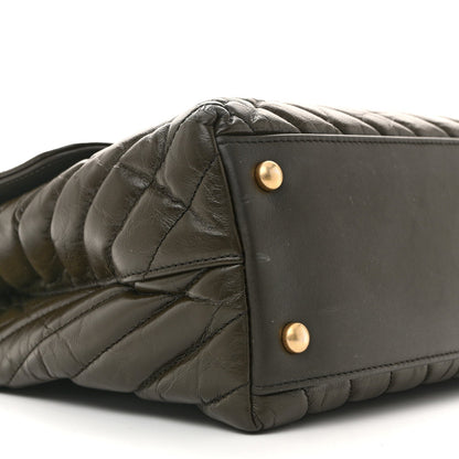 Calfskin Chevron Quilted Medium Coco Handle Flap Green