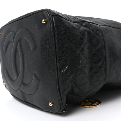 Caviar Quilted Drawstring Backpack Black
