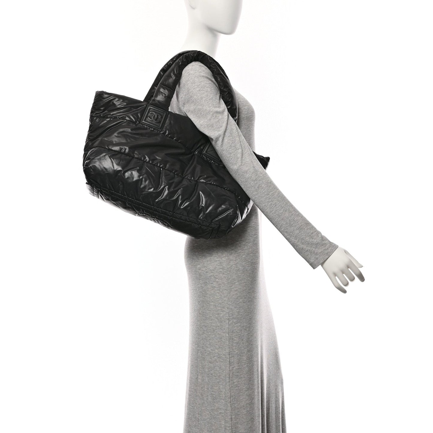 Nylon Quilted Large Coco Cocoon Reversible Tote Black