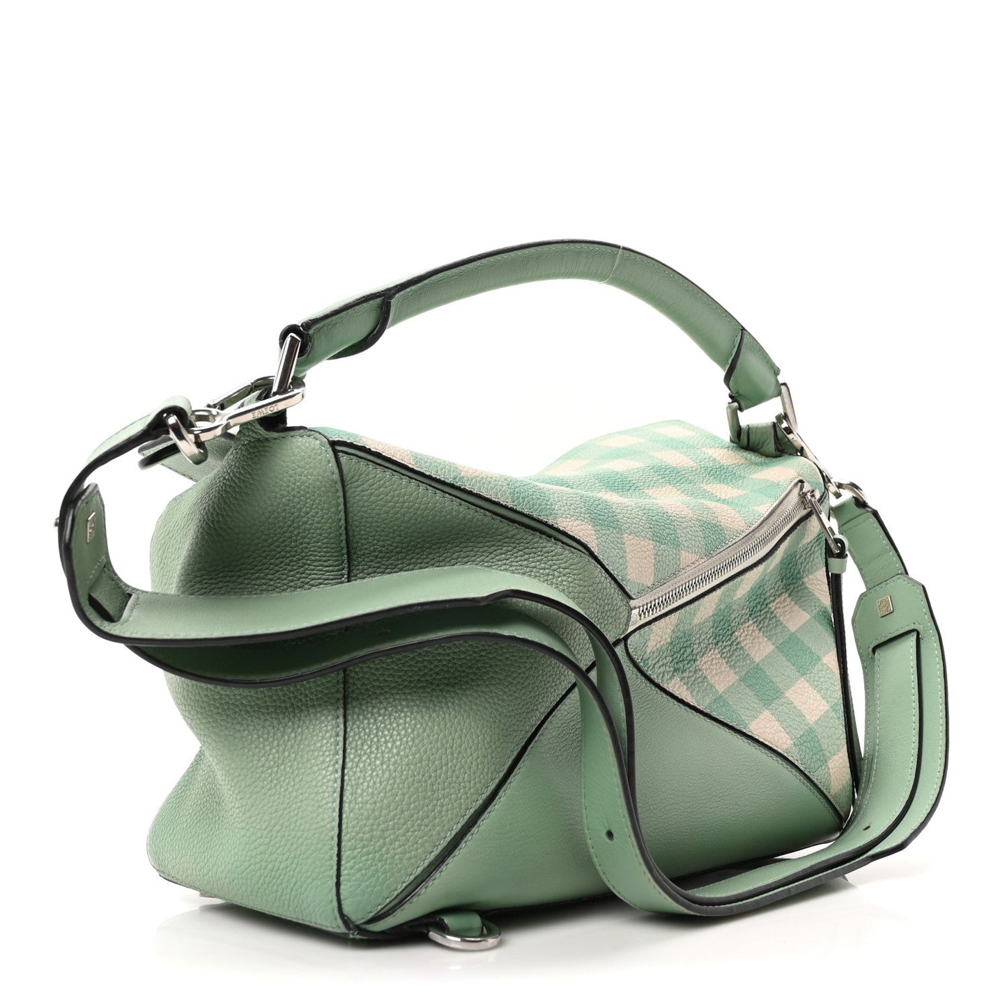 Calfskin Medium Gingham Puzzle Bag Lime