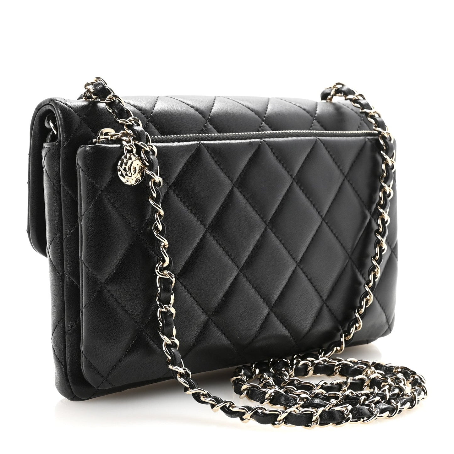 Lambskin Quilted CC Pocket Clutch With Chain Black