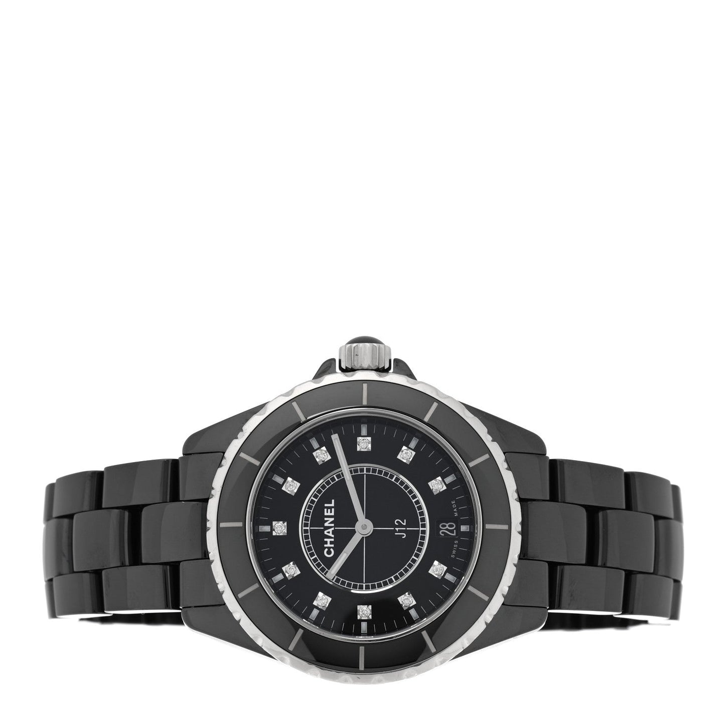 Stainless Steel Ceramic Diamond 38mm J12 Quartz Watch Black