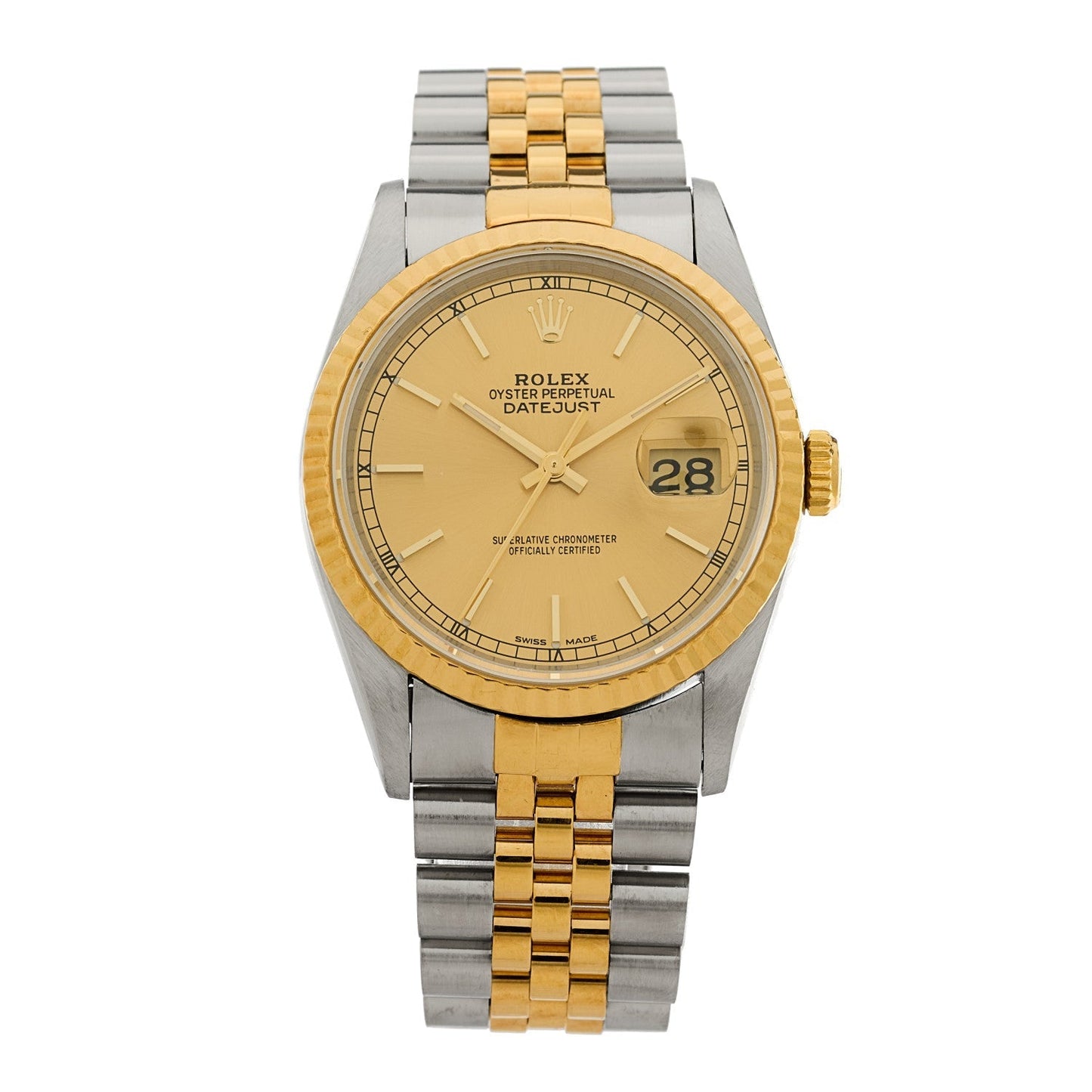 Stainless Steel 18K Yellow Gold 36mm Oyster Perpetual Datejust Watch Champagne 16233