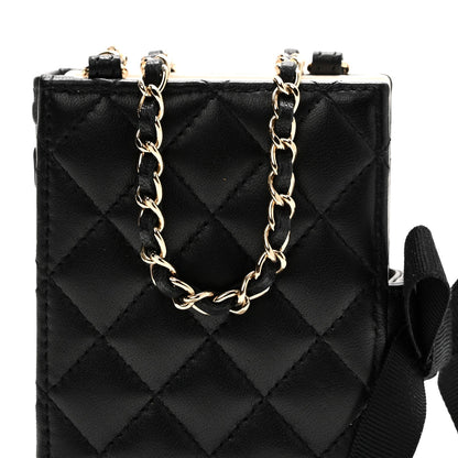 Lambskin Quilted Book Card Holder on Chain Black