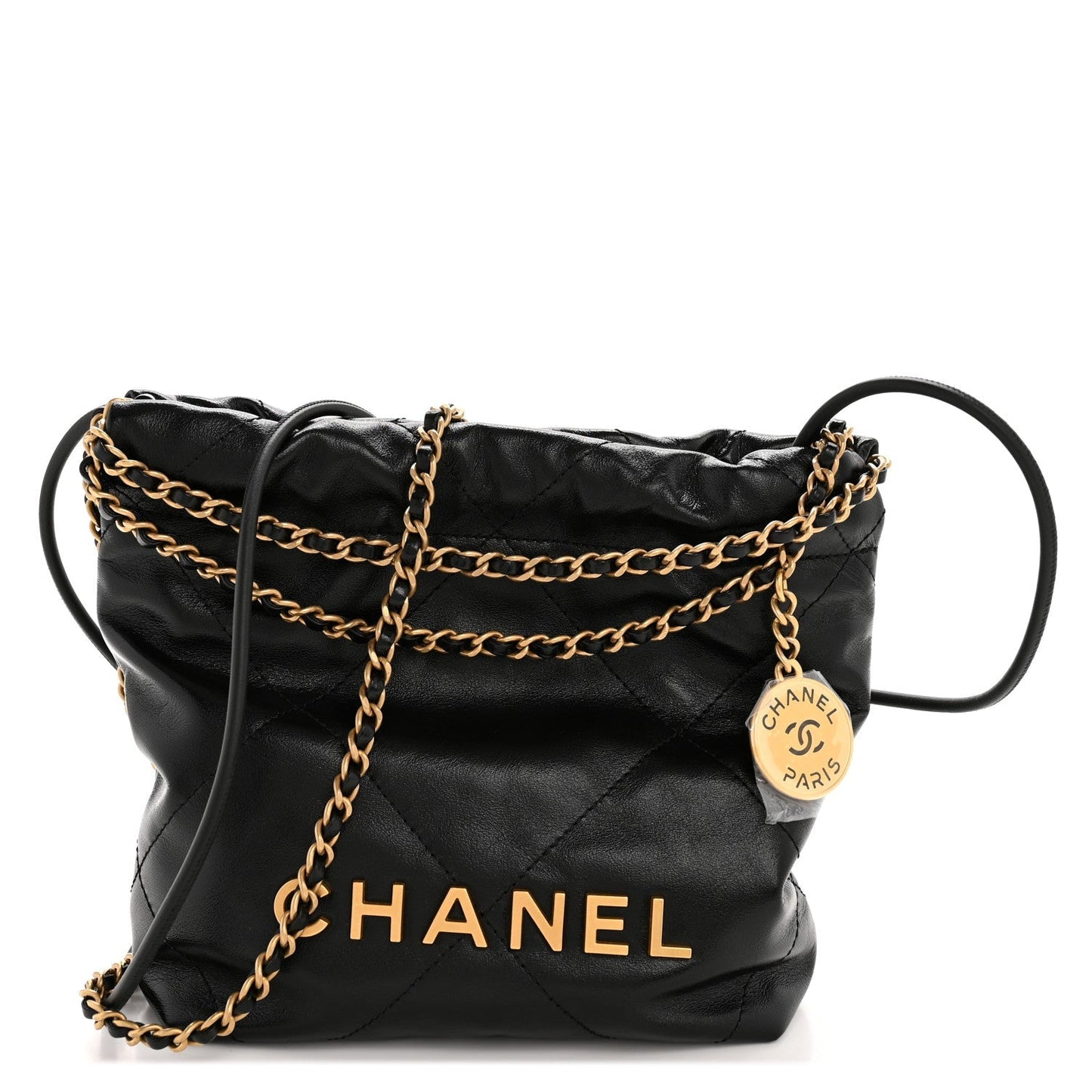 Shiny Calfskin Quilted Mini Chanel 22 Black