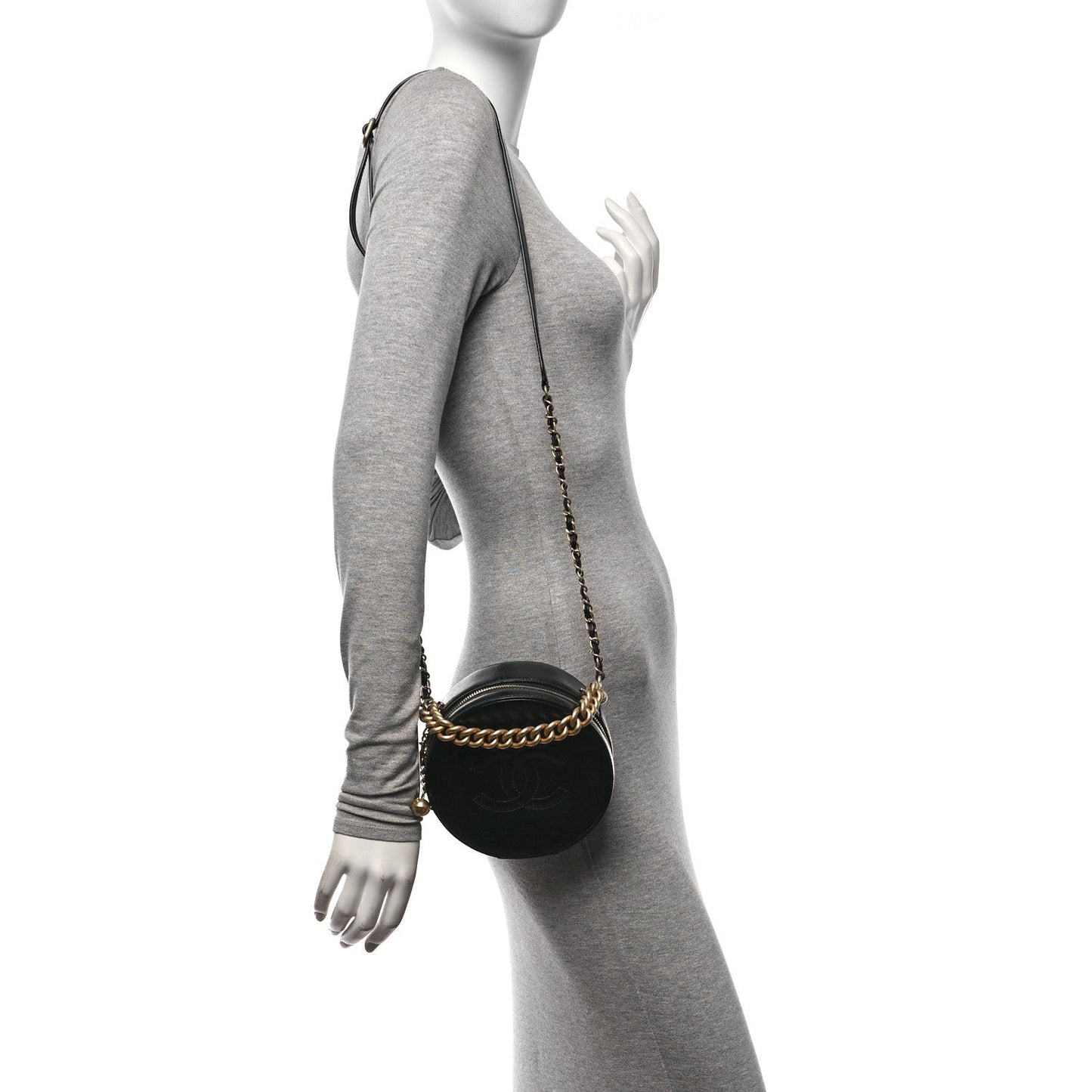 Glazed Calfskin Round As Earth Evening Bag Black