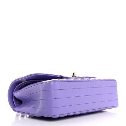 Lambskin Chevron Quilted Small Double Flap Purple