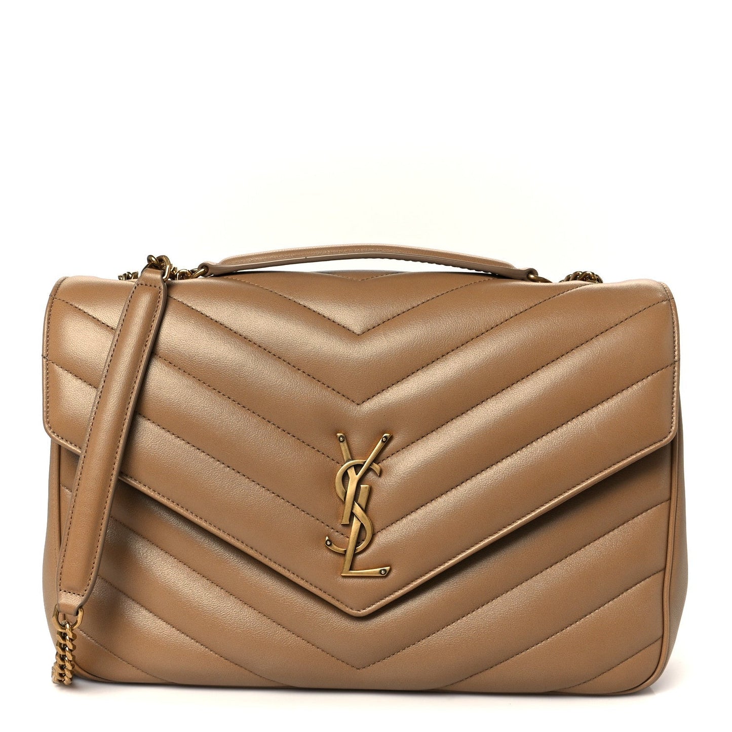 Lambskin Chevron Quilted Large Loulou Natural Tan