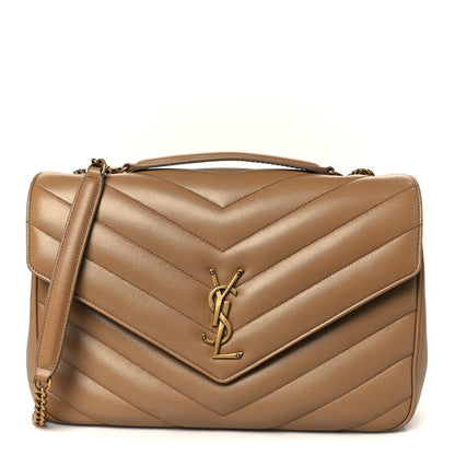 Lambskin Chevron Quilted Large Loulou Natural Tan