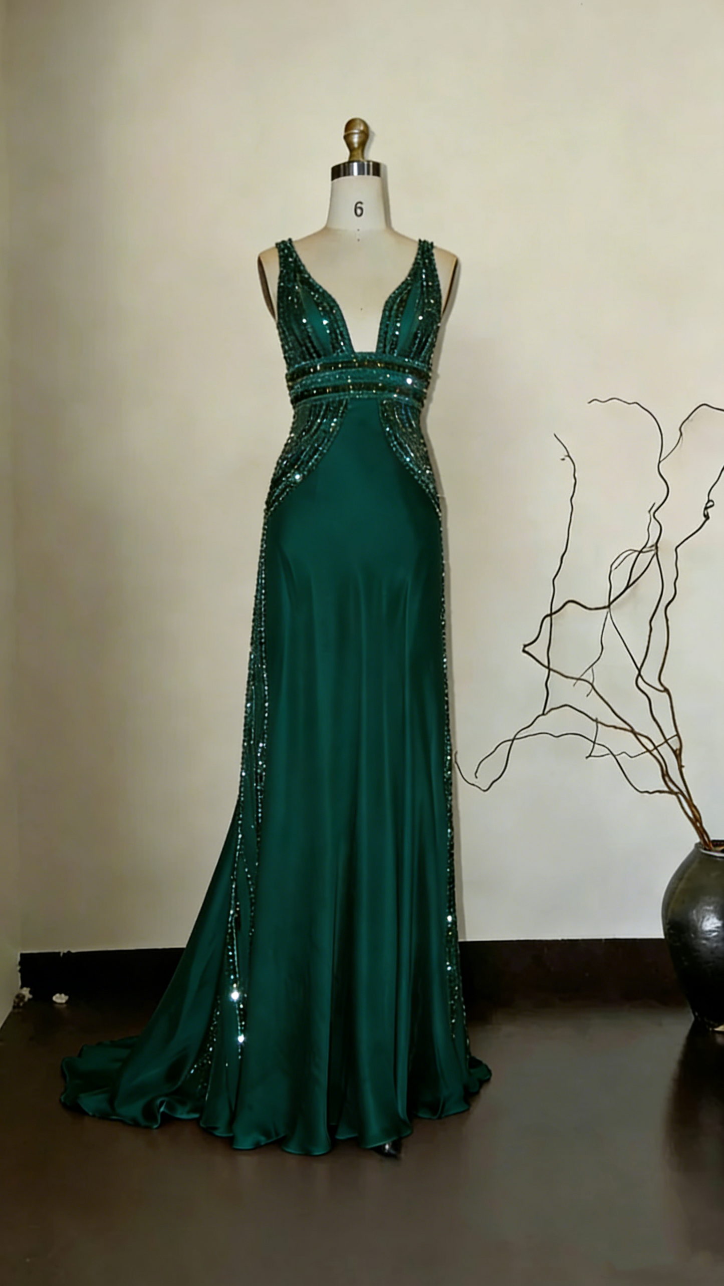 Gorgeous Sleeveless Beaded Champagne Evening Dresses Long Mermaid Party Dress SP1685