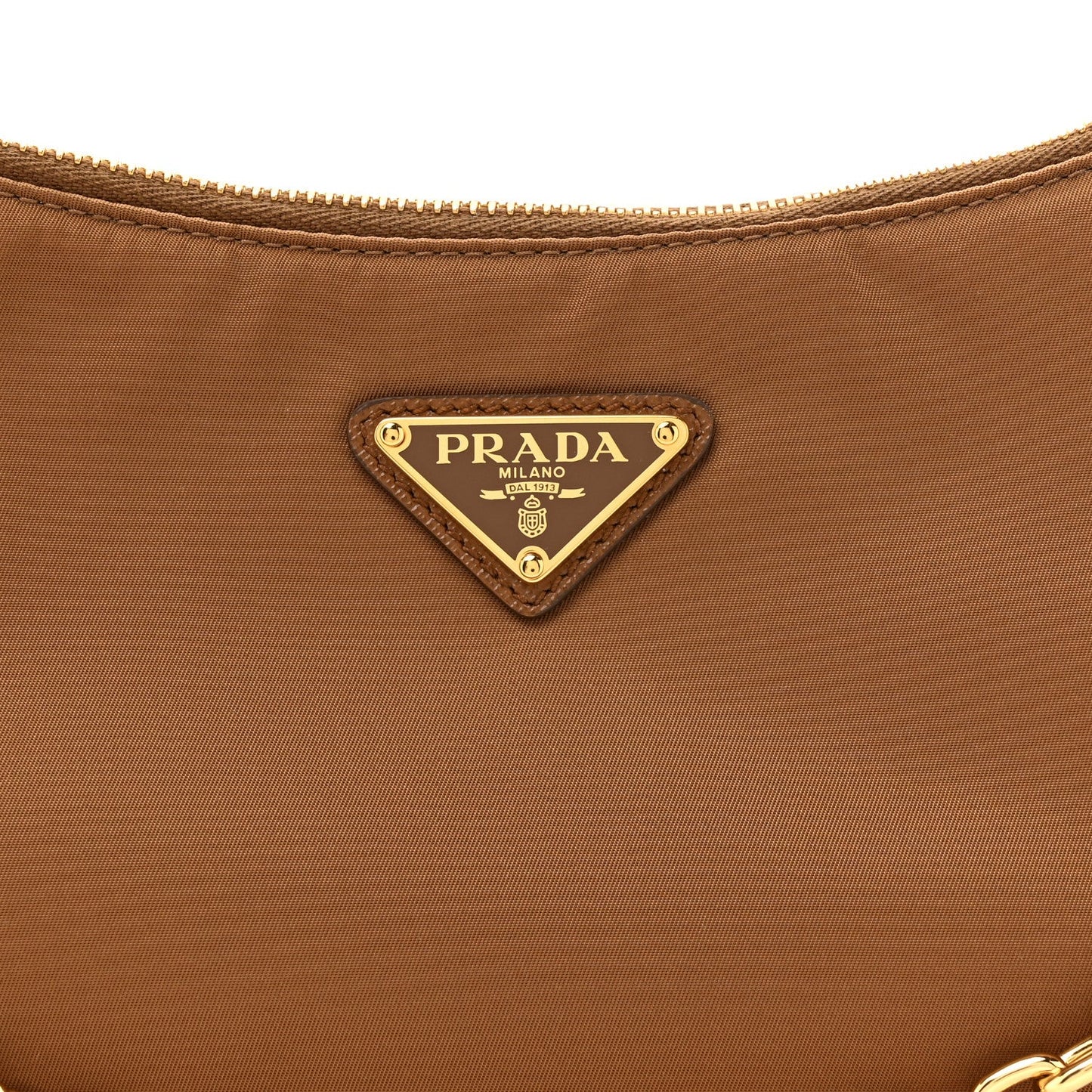 Re-Nylon Saffiano Demi-lune Shoulder Bag Brown