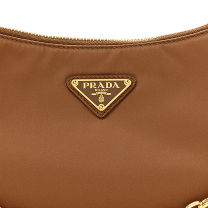 Re-Nylon Saffiano Demi-lune Shoulder Bag Brown
