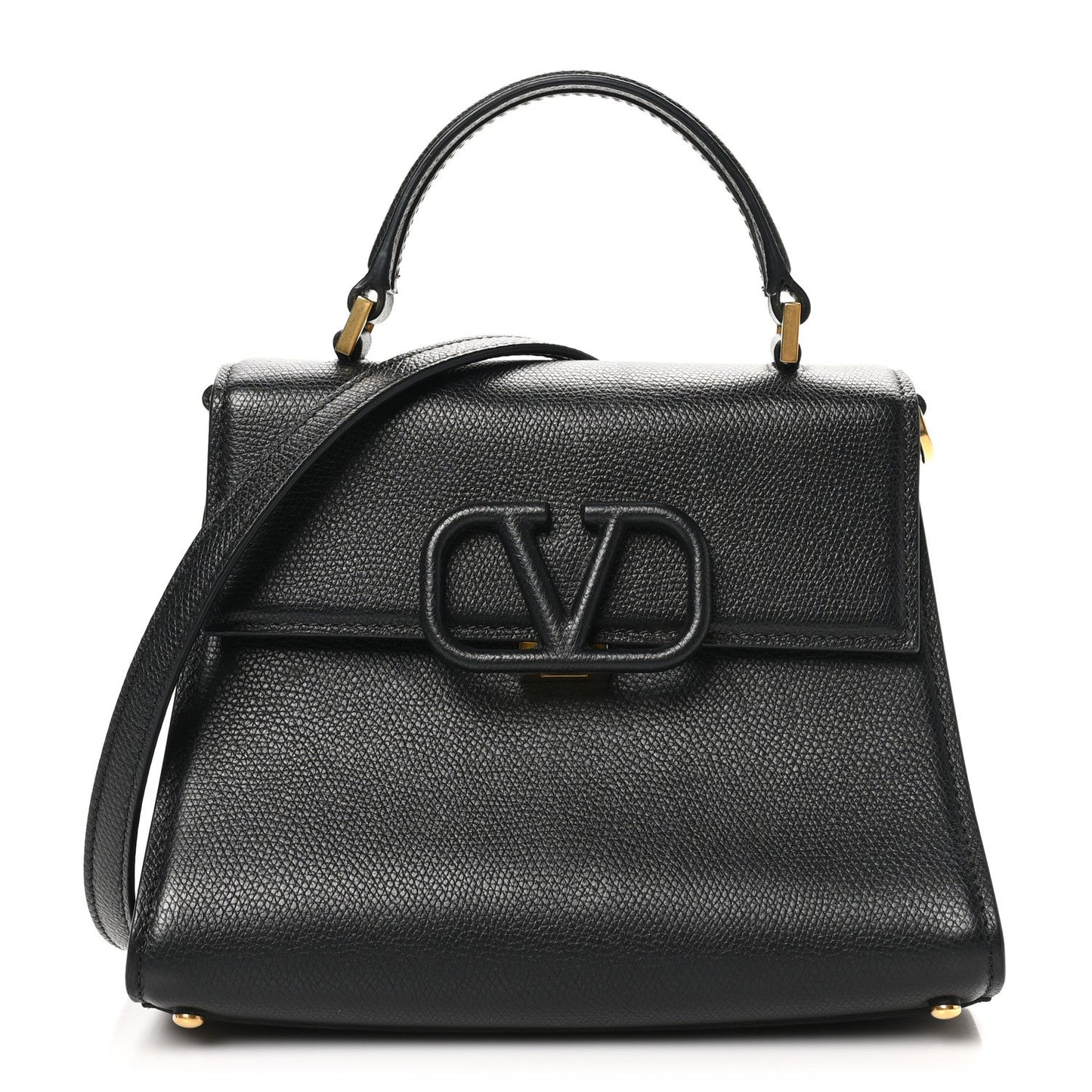 Grainy Calfskin Small VSling Top Handle Bag Black