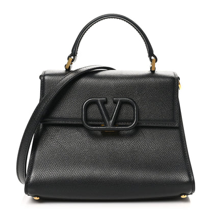Grainy Calfskin Small VSling Top Handle Bag Black