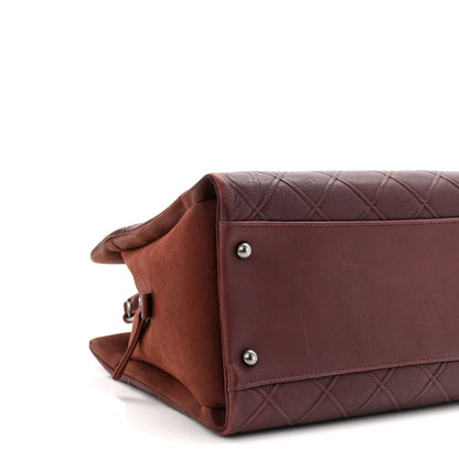 Calfskin Diamond Embossed Large CC Zip Shopping Tote Burgundy