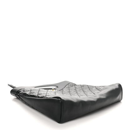 Crumpled Calfskin Quilted 31 Large Shopping Bag Black